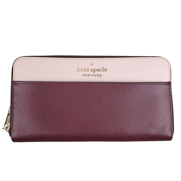 KATE SPADE NY Staci Colorblock Maroon and Blush Large Continental Wallet - Picture 1 of 7